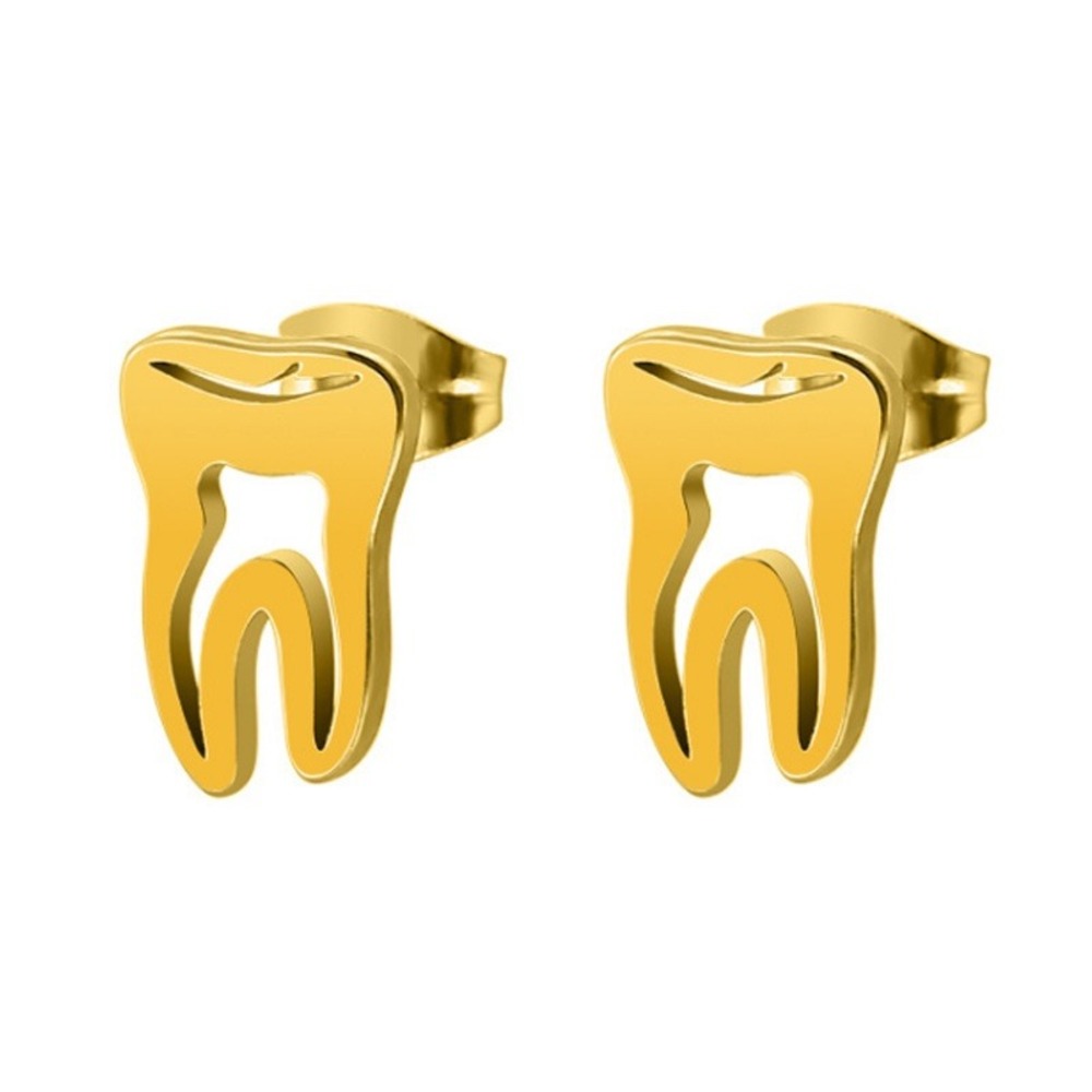 Gold Tooth Earrings Dental Stud Earrings‎ Dentist Hygienist Jewelry Gift Steel